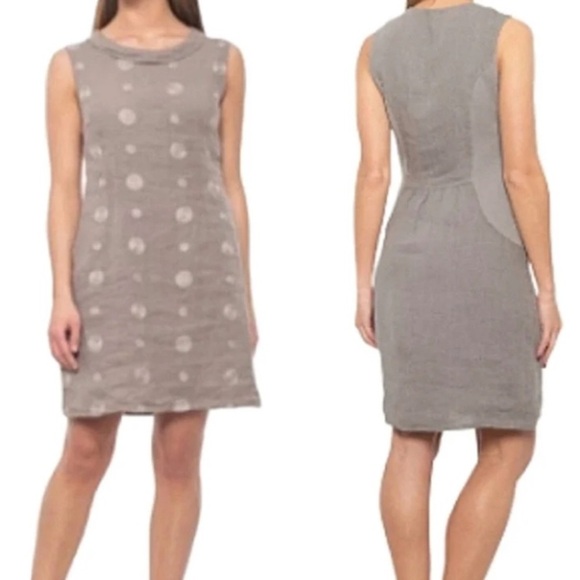 LINA TOMEI Italy 100% Italian Linen Sleeveless Embroidered Dress | Taupe | NWT - Picture 1 of 10